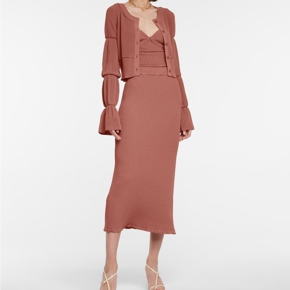 Altuzarra Turley ribbed knit ruffle midi skirt pink size large - Picture 2 of 8